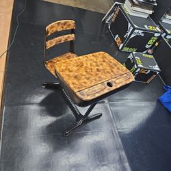 Vintage Child's School Desk Flip Top attached swivel seat Oak Wood Top | Steel Frame
