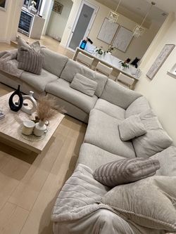 Large Light Gray Fabric Sectional Sofa