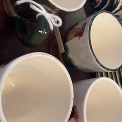 4 Vintage Rooster Ceramic Mugs