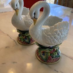 Fitz & Floyd Christmas Swan Candle Holders Pair