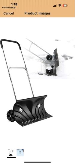 Snow Shovel with Wheels for Driveway, Heavy-Duty Snow Shovel Pusher with 26" x 13" Large Blade for Efficient Snow Removal, Adjustable Handle, U-Shaped