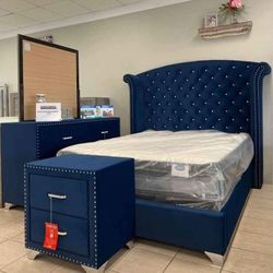 Melody Blue Velvet 4 Piece Queen Bedroom Set ▪️▪️Brand New ▪️▪️$10 Down Payment Finance 