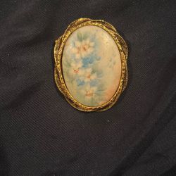 Floral Porcelain Brooch Pin 