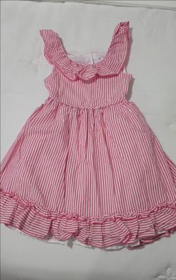 Girls Pink Striped Ruffle Dress