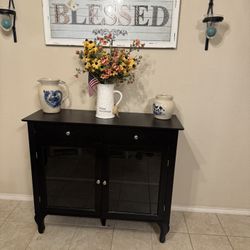 Black Cabinet W/Glass Doors W/2 Drawers