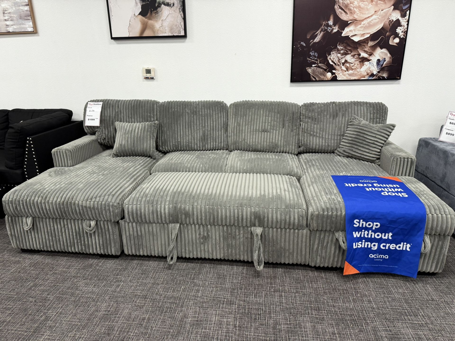 Gray Sofa Sectional + Pullout & Storage Double Chaise Set - Free Delivery 