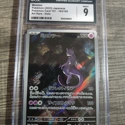 Japanese Mewtwo Pokémon card from the 2023 Pokémon Card 151 set, specifically card number 183/165, which is an Art Rare Holo graded MINT 9. 