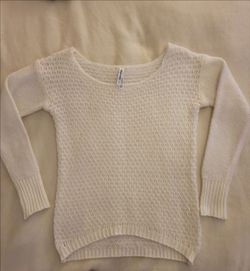 Aeropostale Women's Small White Open Knit Sweater Long Sleeve High Low Cozy Fall