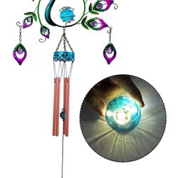 LED Solar Peacock Wind Chimes Outdoor, 44" Metal Art Peacock Solar Wind Bells Chimes Waterproof LED Wind Chimes Solar Powered Light Peacock Decor