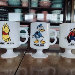 Vintage Milk Glass Walt Disney Coffee Cups 