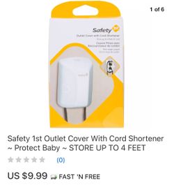 SAFETY 1st Outlet Cover With Cord Shortener ~Protect Baby ~ STORE UP TO 4 FEET