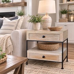 Rustic wood and Industrial Modern Farmhouse 2 drawer side table