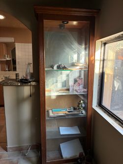 Tall Wood and Glass Display Cabinet