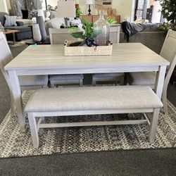 Grey Dining Set With 4 Chairs And A Bench 