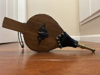 Vintage Fireplace Bellows Air Blower Brass Wood Leather