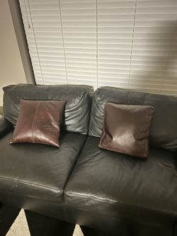 Black Italian Leather Sofa For Sale
