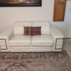 Off White Leather Loveseat