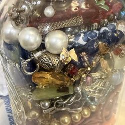 Glass Jar Of Costume Jewelry Asking 30 