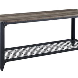 48" Industrial Angle Iron Entry Bench with Shelf Gray Wash