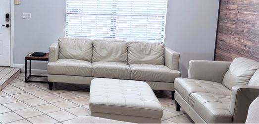 Beich Leather Sofa Set with Ottoman