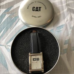 CAT 75 Years Sweda Watch, Black Band, Silver Face In Tin