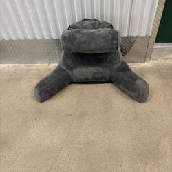 Grey bed back pillow with detachable head rest … $40