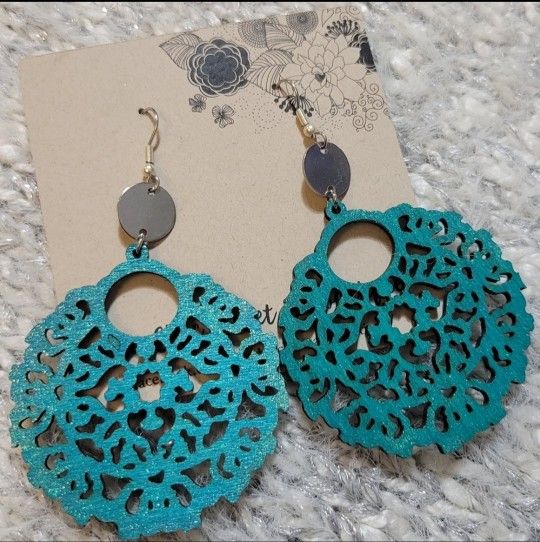 "Mckenna" Wooden Boutique Earrings  (Aqua)