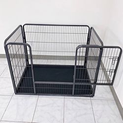 (New) $110 Pet Playpen Heavy-Duty Dog Kennel with Plastic Tray, 49x32x35” Tall