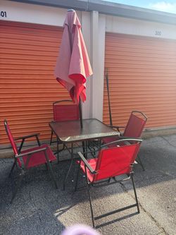 4 Piece Patio Table Set with Glass Top & Umbrella