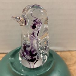 Art glass hand blown clear And purple seal 2 1/2” x 1 1/2”