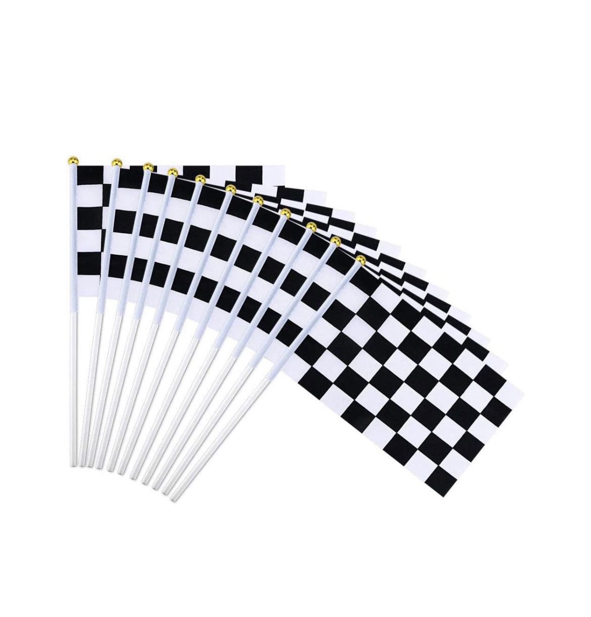 12 Pack Checkered Black and White Racing Stick Flag with Plastic Stick for Sports Event, Racing, Race Car Party and Kids Birthday Decoration, 8