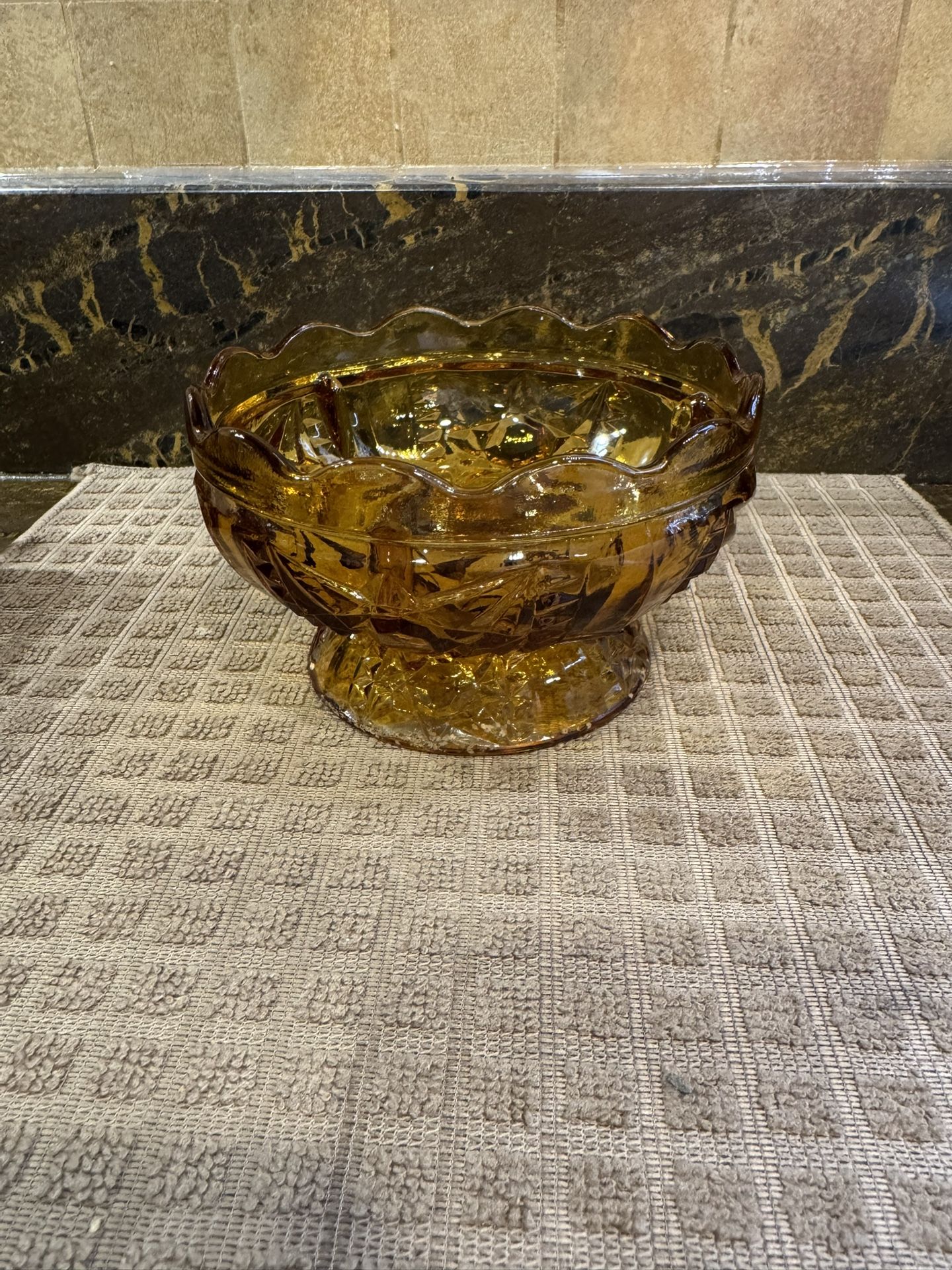 Vintage Amber Glass Footed Bowl Hobstar Pattern candy dish home decor