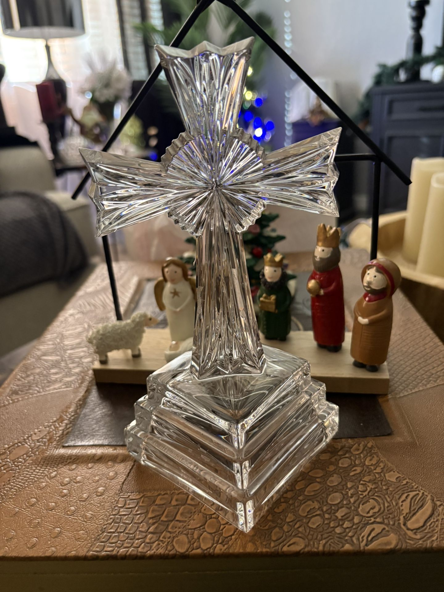 Lenox crystal cross figurine, often part of the "Inspirational Collection" or "Wedding Promises" line. It is made of full lead crystal and typically