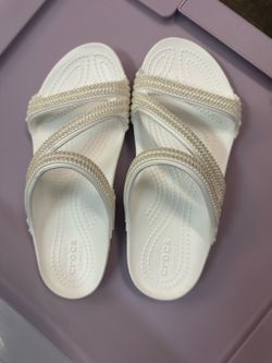 Crocs White Sandals with Rhinestone Straps