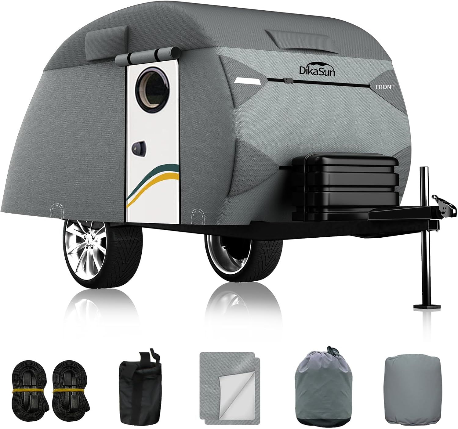 Teardrop Trailer Cover, 7 Layers Waterproof Camper Cover (Fits 5' - 8' Trailers), Tear-Resistant Travel Trailer Cover for Forest River R-Pod Trailers