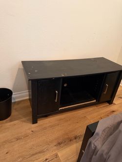 Black Wood TV Stand with Cabinet Doors