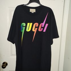 GUCCI Blade Print Black Tee T-Shirt  Cotton Rainbow GG Logo New  Casual Top XXXL.