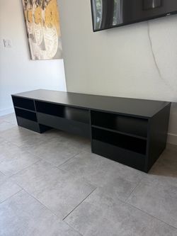 Tv Console Modern Black Low Profile Drawer