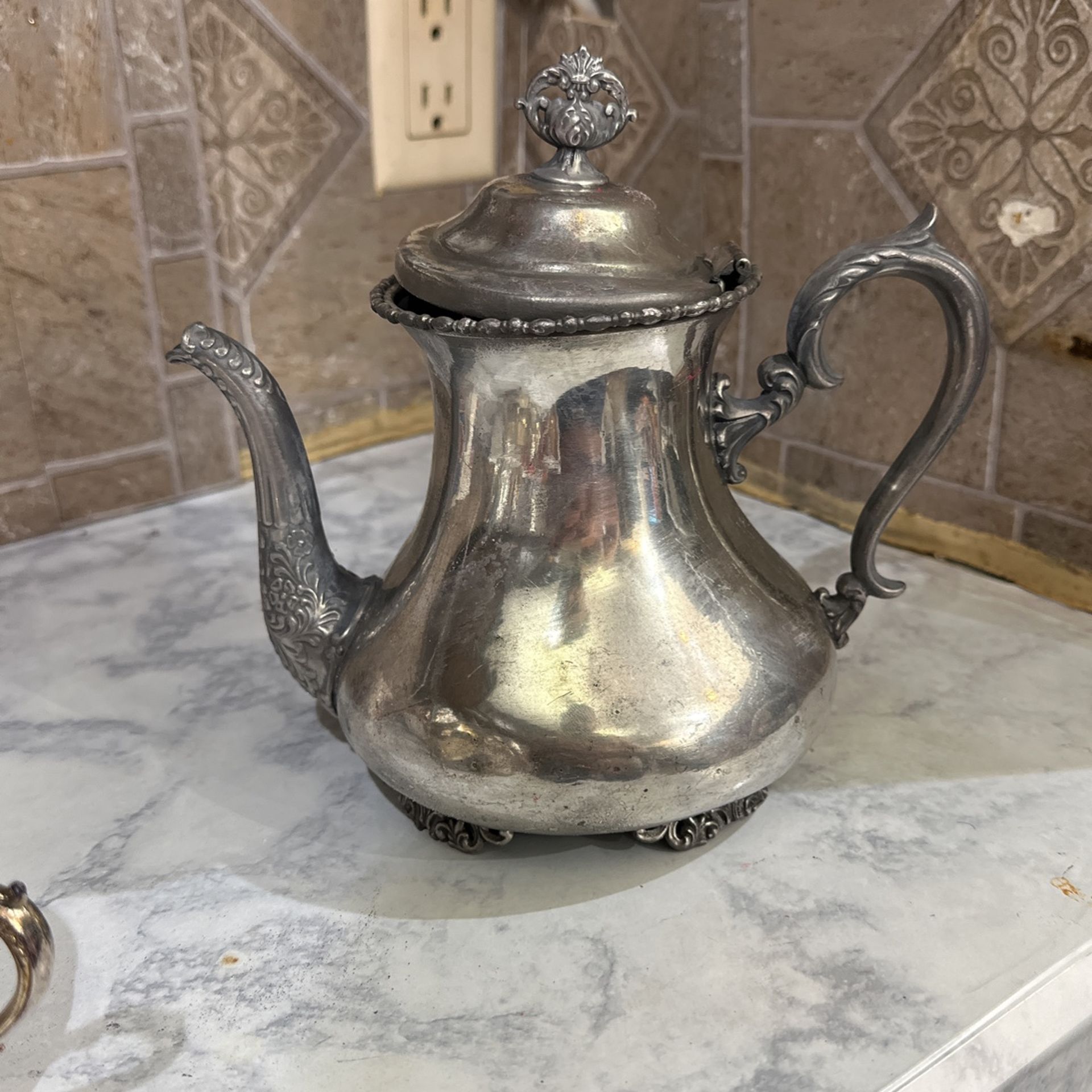 Antique pure silver tea kettle