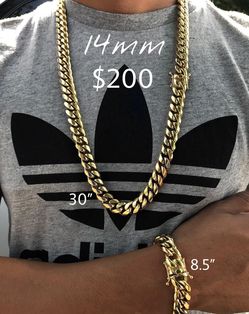 14MM Cuban Set 14K Gold Plated Doesn't Loses Color