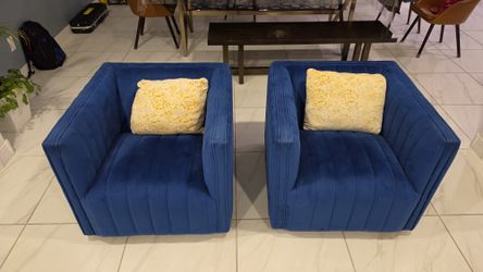 Blue Velvet Channel-Tufted Accent Chair — $250 for 2 chairs