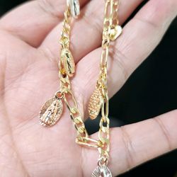 Pulsera tricolor de la virgen laminado en oro 14k