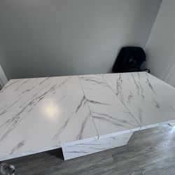 HSH 71” White Faux Marble Dining Table, Rectangle Modern Dinner Kitchen Table for 6-8, Farmhouse Long Kitchen Furniture for Living Room,