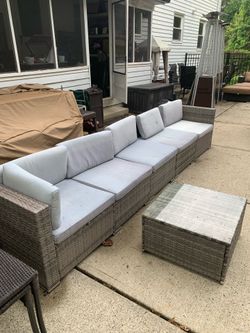 6pc outdoor wicker sofa sectional set in gray