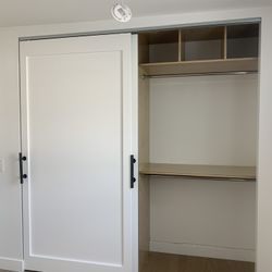 One Panel Shaker Bypass Closet Doors Installed 