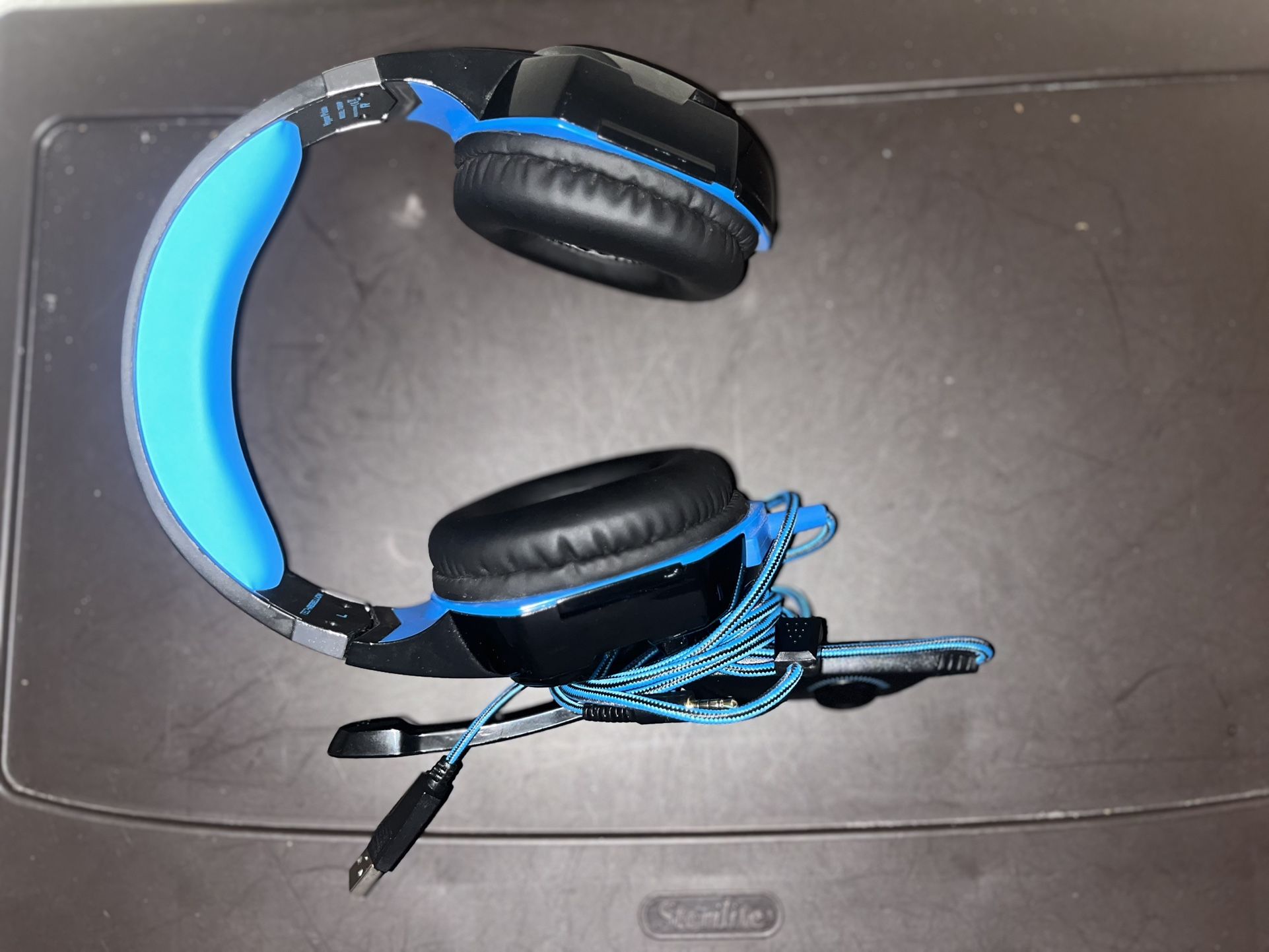 R 3.5MM Wired Blue And Black Gaming Headset With Boom Mic Microphone 8E