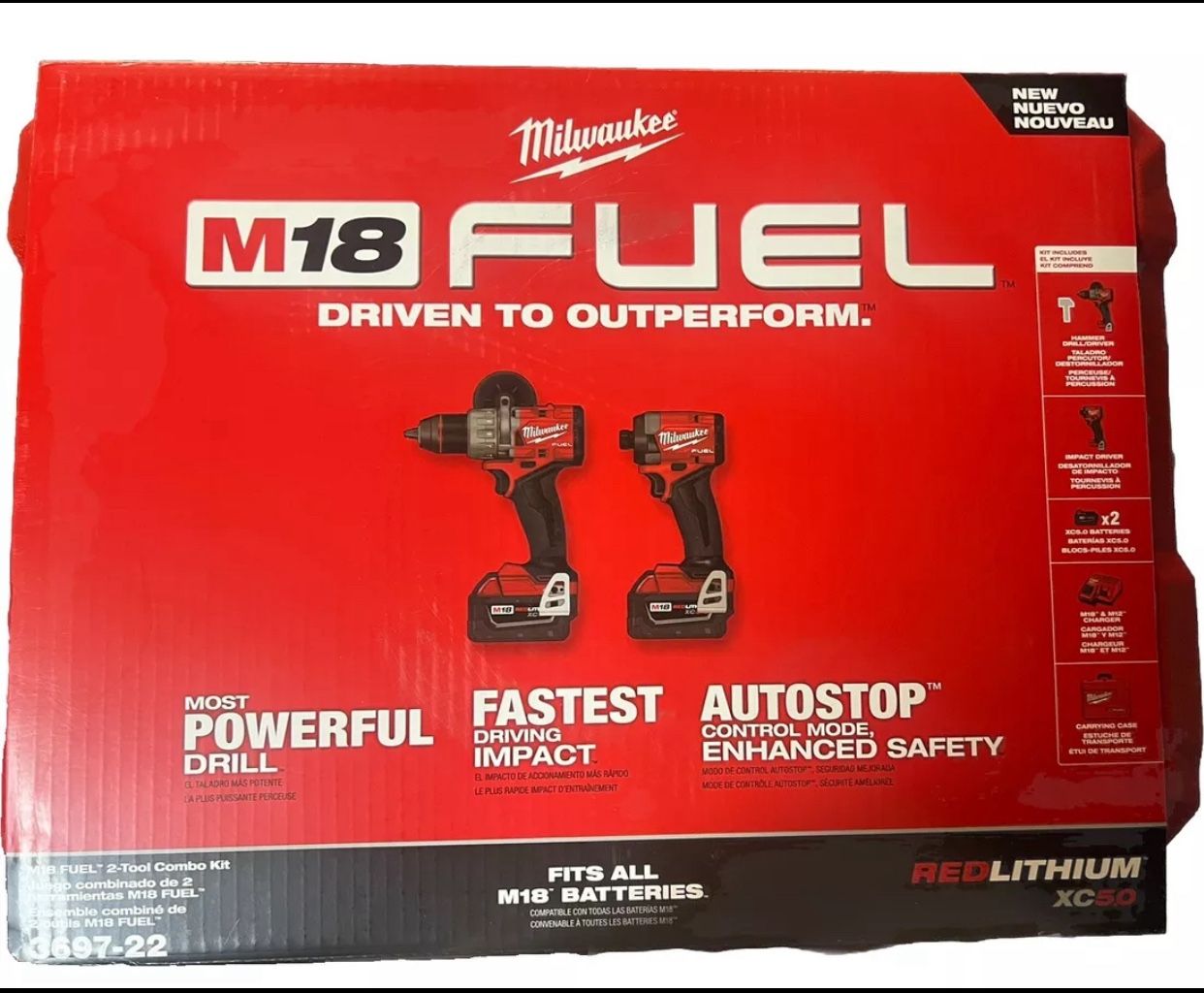 Milwaukee New Kit Hammer Drill And Impact Fuel M18 Batteries And Charger