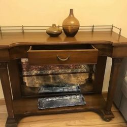 Vintage brown wooden frame glass mirror Over 100 Years Old.