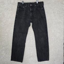 Levi's 505 Jeans Mens 36x34 (Fits 34x30) Black Denim Straight Biker Workwear
