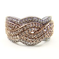 10K White And Rose Gold Diamond Layer Criss Crossing Diamond Ring Size 10